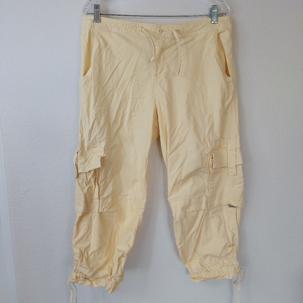 Prana Breathe Yellow Hiking Cargo Capri Pant Size Large